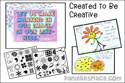 Created to be Creative Bible Lesson for Sunday School and Children's Ministry Including Bible Crafts, Games and Bible Verse Review Activities, Scripture References:
Genesis 1:26, Genesis 2:19, and Exodus 31:16, Dictionary word:
Inspiration – to be filled with an animating, quickening, or exalting influence, or to produce a feeling or thought, “Create a New Creature and Name It” Trading Cards activity, Illustrate a Bible Verse activity, Chalk Marker Doodle Cross Picture craft, Act out the Bible Verse Review activity, Make up a Bible Verse Memory Game, read “Beautiful Oops!” by Barney Salzberg, daniellesplace.com daniellespace.com, danielleplace.com, daniellslace.com, danielsplace.com, danielplace.com, danielspace.com