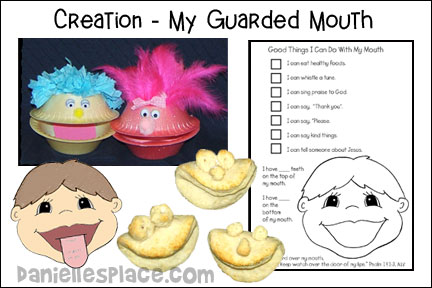Creation Mouth Bible Lesson This series of lessons also includes home school and preschool activities, including math and reading games, cooking, etc., Make Talking Mr. Mouth Puppets, “Guard My Mouth” Bible Verse Picture craft, “God Made Me” Book, Guarded Mouth activity, Listen to Advice from Thumper activity, Make Mouth Biscuits activity, songs My Wonderful Parts, Scripture References, Proverbs 18:21, Ephesians 4:29, 31-32, Proverbs 16:24, 1 Timothy 6:20-21, Proverbs 13:3, daniellesplace.com, daniellespace.com, danielleplace.com, danielleplace.co, danielsplace.com, danielspace.com, danielplace.com