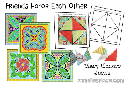 Friends Honor Each Other Bible Lesson for Sunday School and Children's Ministry, Including Bible Crafts, Games, songs, and Bible Verse Review Activities, Scripture Reference: John 12:1-11 – Mary honors Jesus by pouring perfume on his feet, Have a Quilting Bee, Honor Paper Quilt, Wash Each Other's Feet activity, Serve One Another in Love Relay Race, Serving in Love at Snack Time, daniellesplace.com, daniellespace.com, daniellplace.com, daniellsplace.com, danielsplace,com, danielspace.com, danielplace.com, danilesplace.com, danielplace.com