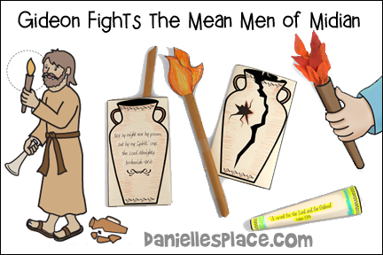 Gideon Fights the Mean Men of Median Bible Lesson for Sunday School and Children's Ministry, Including Bible Crafts, Games, songs, and Bible Verse Review Activities, Bible Reference: Judges 7:1-23, Bible Verse: Zechariah 4:6b, Gideon Fights the Mean Men of Midian Bible Vere Coloring Sheet, Gideon’s Horn, Jar, and Torch Paper Craft, Soldier Holding Torch Bible Craft with Scripture, Gideon’s Trumpet Bible Craft, Make a Torch and Jar, Play Who Stole the Snack, Pass the Bread Memory Verse Review Game, Separate the Soldiers Bible Verse Review, songs a man name gideon, God is with us, good guy gideon, trust and obey, daniellesplace.com, daniellespace.com, daniellplace.com, daniellsplace.com, danielsplace,com, danielspace.com, danielplace.com, danilesplace.com, danielplace.com