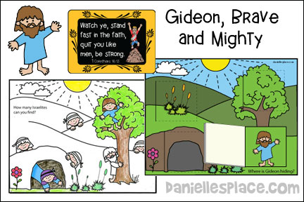 Gideon Brave and Mighty Bible Lesson for Sunday School and Children's Ministry, Including Bible Crafts, Games, songs, and Bible Verse Review Activities, Bible Verse:
1 Corinthians 16:13, Look at Wheat and Learn about Threshing and Winnowing, How Many Israelites Can You Find? Color Sheet, Find Gideon Lift the Flap Activity, Play Find Gideon Card Game, Search and Find Bible Lesson Word Review Game, Bible Verse Review Game (Older Children), Color a Bible Verse Poster, Songs God is With Us, A Man Named Gideon, Trust and Obey, Good Guy Gideon, daniellesplace.com, daniellespace.com, daniellplace.com, daniellsplace.com, danielsplace,com, danielspace.com, danielplace.com, danilesplace.com, danielplace.com