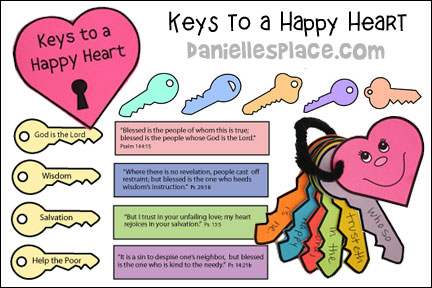 Keys to a Happy Heart Bible Lesson for Sunday School and Children's Ministry, Including Bible Crafts, Games, songs, and Bible Verse Review Activities, Scripture References:“And whoso trusteth in the LORD, happy is he.” Proverbs 16:20b, KJV, Match the Keys Activity Sheet, Bible Verse Picture with Smiley Face Frame, Keys to a Happy Heart Activity, keys to a happy heart Key Chain with Heart Craft, Bible Verse memorization Key Chains, Keys to a Happy Heart Bulletin Board Display,
daniellesplace.com, daniellespace.com, daniellplace.com, daniellsplace.com, danielsplace,com, danielspace.com, danielplace.com, danilesplace.com, danielplace.com