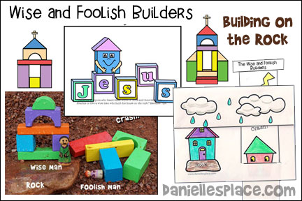 Wise and Foolish Builders - Building on the Rock Bible Lesson, www.daniellesplace.com Bible verse: Matthew 7:24, Scripture References:
Matthew 7:24-29 or Luke 6:46-49- Wise and Foolish Builders, Jeremiah 29:11 – God’s Plan for You, Printable bible verse cards, Teaching Concept:
Listening to what God has to say, and doing what He says is the smart or wise thing to do. Wisdom leads to happiness, a good life, hope, peace, and power; not listening or disobeying leads to destruction, pain, and failure, Early arrivals activities: Building on the Rock and in the Sand, Building On Jesus Activity Sheet (Younger Children) wise and foolish builders activity sheet, The Rain Came Down Activity Sheet (Older Children), the lesson, prayer, Activities, The Rain Comes Down Activity, Building According to a Plan (Older Children) activity, Building According to a Plan (Younger Children) activity, Watch the Parable of the Wise and Foolish Builders, Watch the Parable of the Wise and Foolish Builders song, danielesplace.com, danielsplace.com, danielleplace.com, danieelesplace.com, daniellespace.com