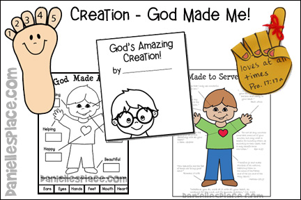 Creation- God Made Me Lessons for Sunday School and Children's Ministry Including Bible Crafts, Games and Bible Verse Review Activities, God Made Me printable book, Guarded Mouth, Helping Hands, Beautiful Feet, Listening Ears, Happy Heart, Wonderful Eyes, daniellesplace.com daniellespace.com, danielleplace.com, daniellslace.com, danielsplace.com, danielplace.com, danielspace.com